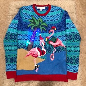 Light up flamingo beach ugly Christmas sweater